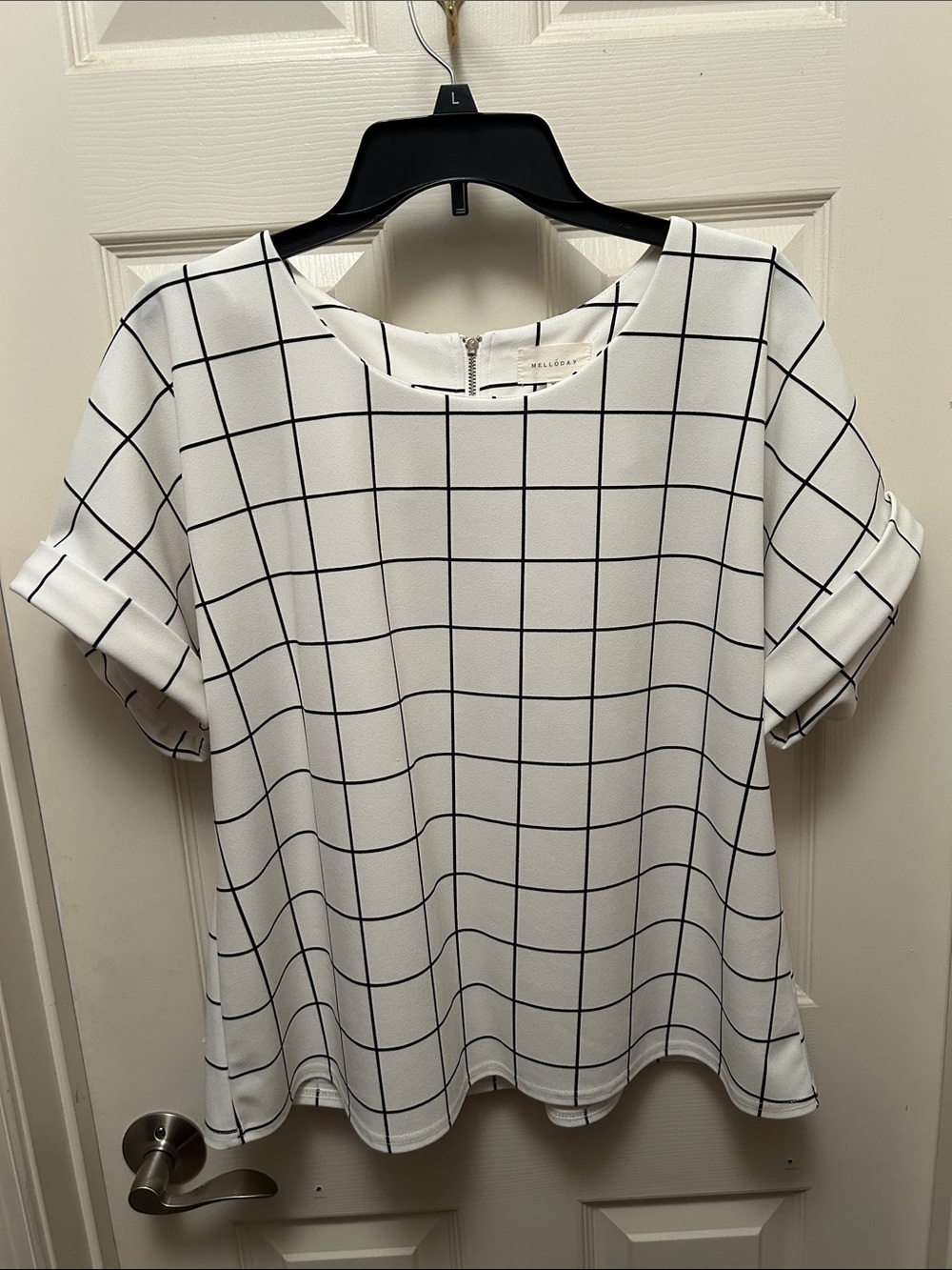 Melloday White Blouse with Black Grid
